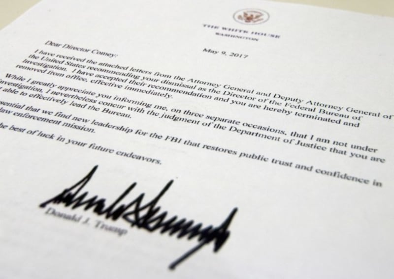Letter from Trump to Comey
