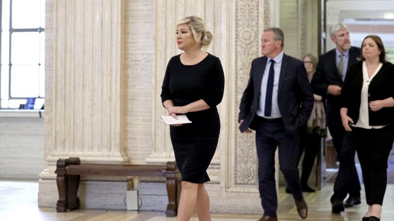 (left to right) Sinn F&eacute;in&#39;s Michelle O&#39;Neill, Conor Murphy, John O&#39;Dowd, and Deirdre Hargey, walk out to speak to the media after the Stormont Assembly failed for the second time to elect a new speaker. Photo: Liam McBurney/PA Wire 