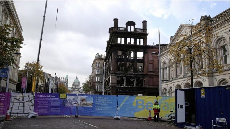 The Bank Buildings are at the centre of a no-go cordoned off area of Belfast city centre. Picture by Hugh Russell 