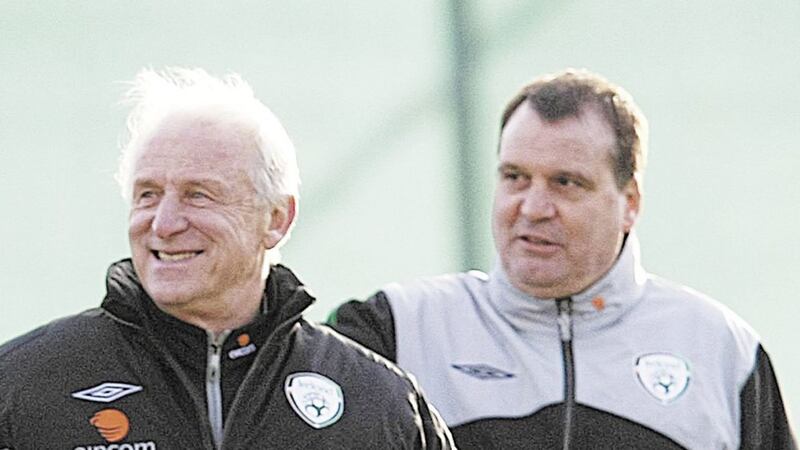 Giovanni Trapattoni with assistant manager Marco Tardelli (right) decided to leave their posts with Ireland five years ago 