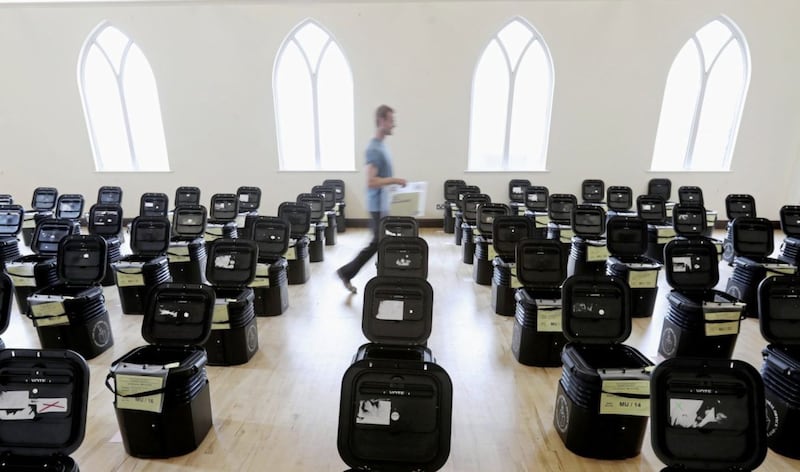 Ballot boxes gathered at Glengormley Methodist church in Belfast ahead of the General Election in June. Christians have a right - and a duty - to be involved in the &#39;public square&#39;, says Archbishop Eamon Martin. Picture by Niall Carson/PA Wire 