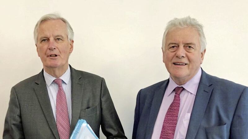 EU chief negotiator Michel Barnier and Ulster Unionist MEP Jim Nicholson (right) at a recent meeting in Strasbourg 