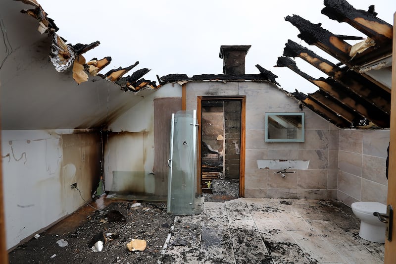 Debbie and Keith Nesbitt in the family home near Newtowncunningham in Co-Donegal that was hit by lightning during Storm Isha in January. Picture Margaret McLaughlin  8-2-2024