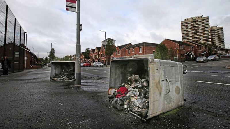 The New Lodge Road in north Belfast where police came under attack on Tuesday. Picture By Hugh Russell. 
