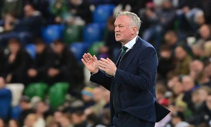 Northern Ireland boss Michael O'Neill encourages his players.
