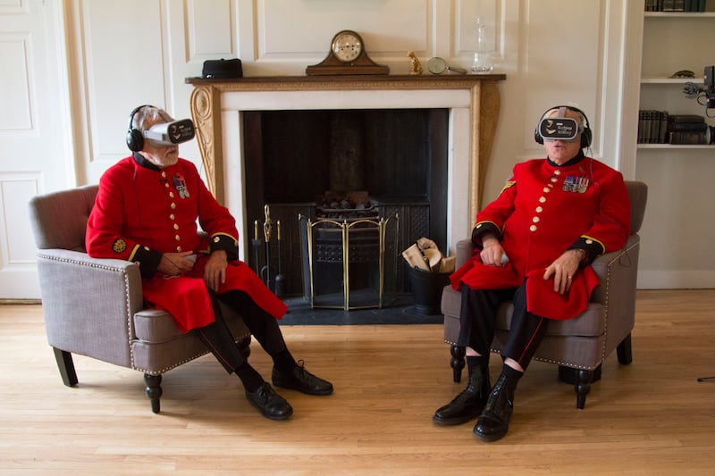 Chelsea Pensioners wearing VR headsets