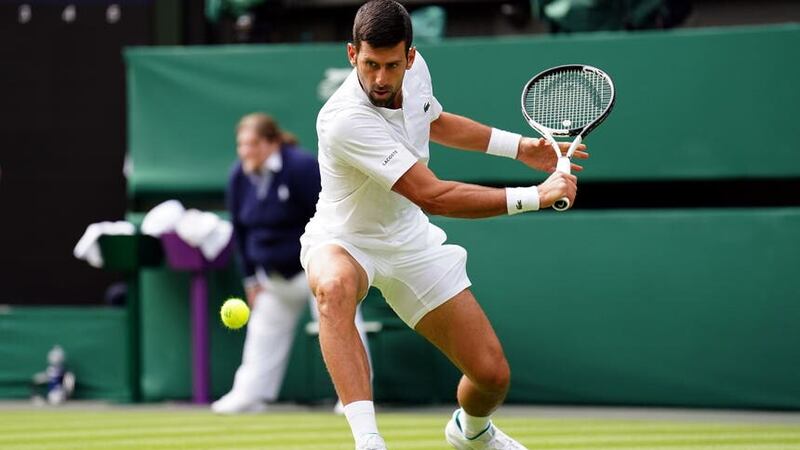 Novak Djokovic in action on day one of the 2023 Wimbledon Championships (Zac Goodwin/PA)