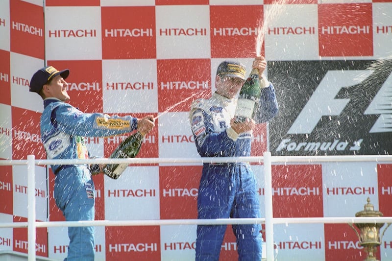 Michael Schumacher (left) beat Damon Hill to the 1994 world championship