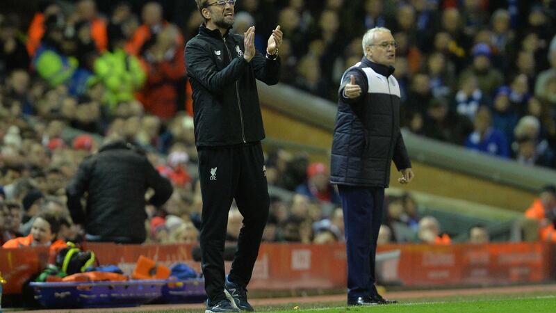 Liverpool manager Jurgen Klopp and&nbsp;Leicester&nbsp;City manager Claudio Ranieri on the touchline during Saturday's Premier League match at Liverpool