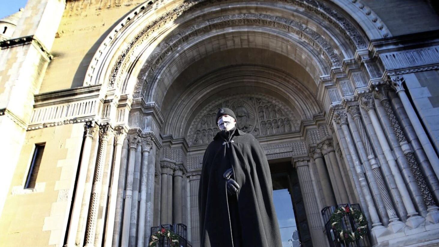 Dean Stephen Forde during the Black Santa sit-out at St Anne's Cathedral in Belfast. Picture by Hugh Russell