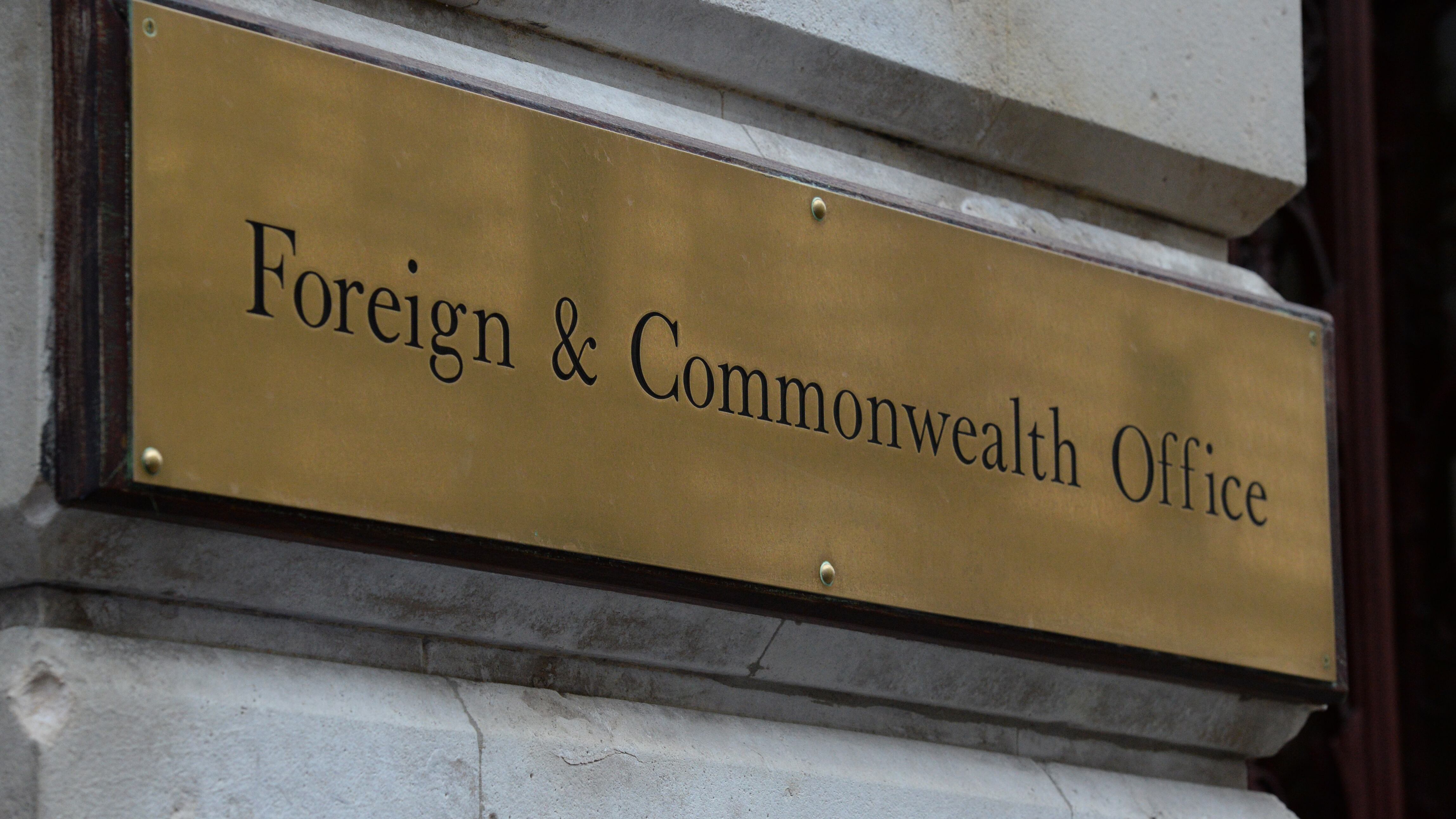 A view of signage for the Foreign & Commonwealth Office
