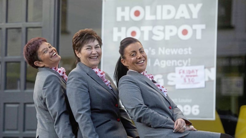 Caroline Hunter, Ella Whiteside and Louise Magill ahead of the grand opening of Holiday Hotspot in Larne. Photo: Mark Marlow 
