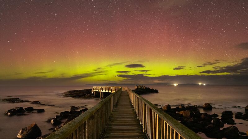Northern Lights Pictured in Pans Rick Pier, Ballycastle, Co Antrim.