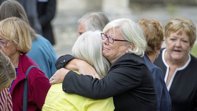 Members of the families of people who died at Gosport War Memorial Hospital outside Portsmouth Cathedral after the disclosure of the Gosport Independent Panel&#39;s report Picture by Dominic Lipinski/PA 
