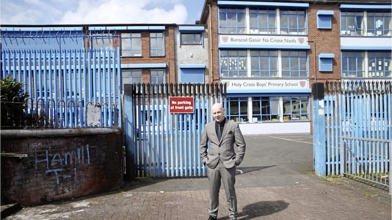 Kevin McArevey, principal of Holy Cross Boys&#39; Primary School, outside the school. Picture by Hugh Russell 