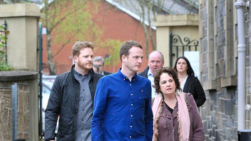 His wife Bernie, sons Fiachra and Emmet and daughters Grainne and Fionnuala were joined by family and friends at the church where thousands attended his funeral just over a month ago. Picture by Margaret McLaughlin