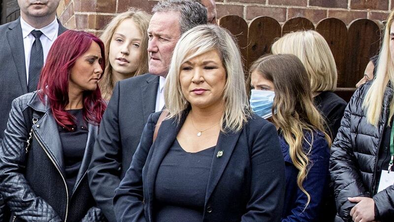 Deputy First Minister Michelle O&#39;Neill at Bobby Storey&#39;s funeral. Picture by Liam McBurney/PA Wire 