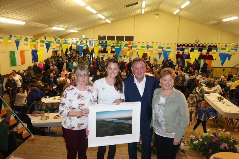 Ciara with her mother Catherine, former teacher and camogie coach Elizabeth Collins and Councillor Joe O'Boyle. Picture by Mal McCann