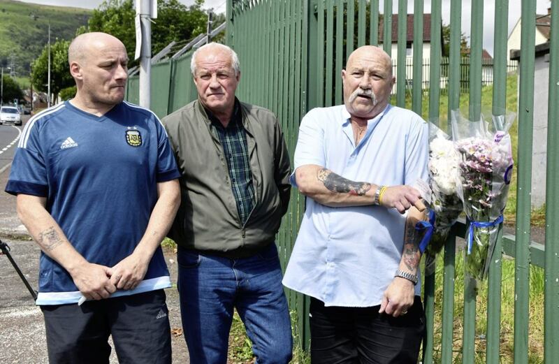 Relatives of Seamus Conlon - nephew Thomas and brothers Paul and Herky - visit the scene of Saturday&#39;s incident. Picture by Colm Lenaghan/Pacemaker 