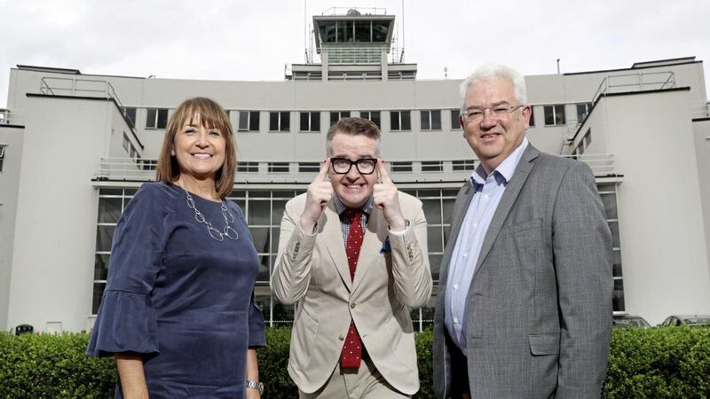 David Meade (centre) pictured at Dublin Airport with NI Chamber chief executive Ann McGregor and Vincent Harrison, managing director of Dublin Airport 