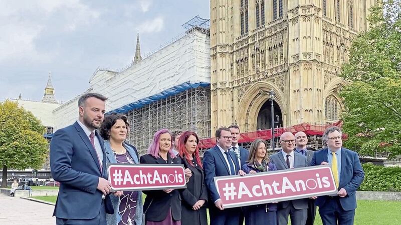 A group of cross-party MPs and representatives from Conradh na Gaeilge calling for Westminster&#39;s immediate delivery of Irish language legislation. 