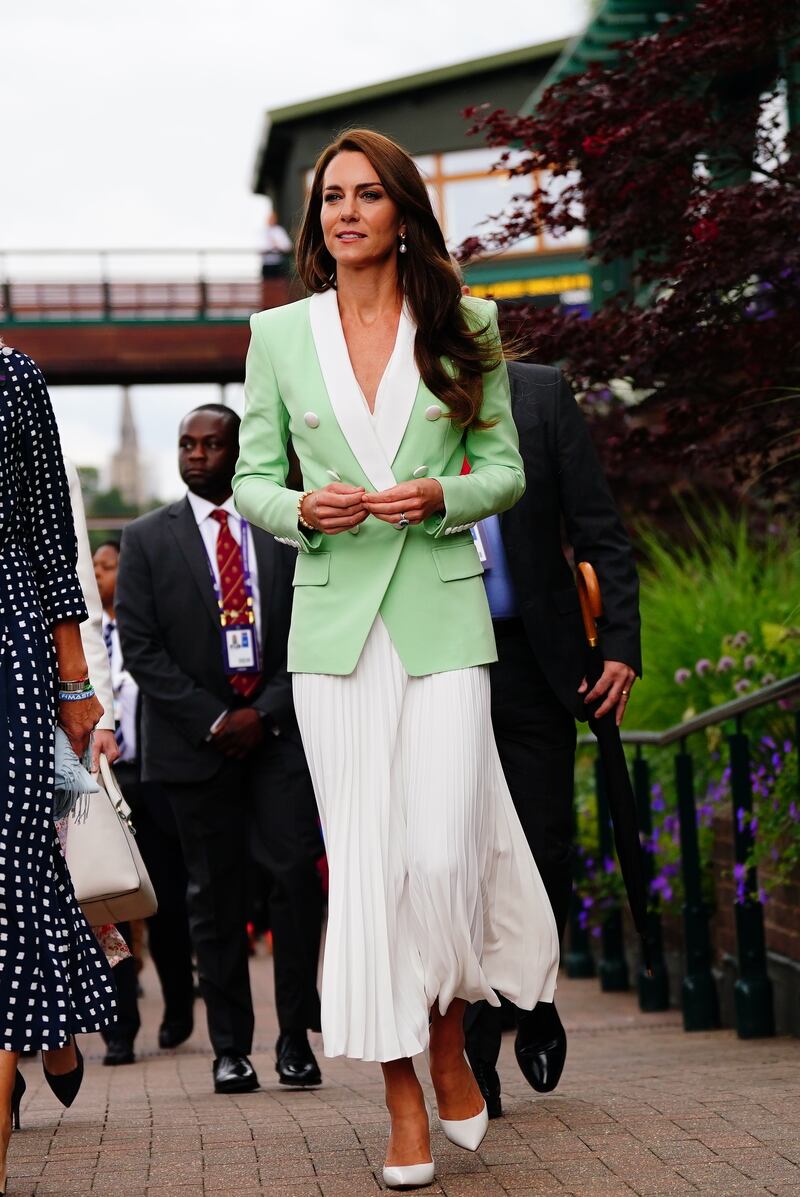 The Princess of Wales, Patron of the All England Lawn Tennis Club, arrives for day two of the 2023 Wimbledon Championships