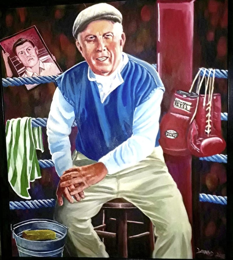 A painting of the late Harry Enright, by artist Danny Devenny, was presented to Enright&#39;s family on Saturday night 