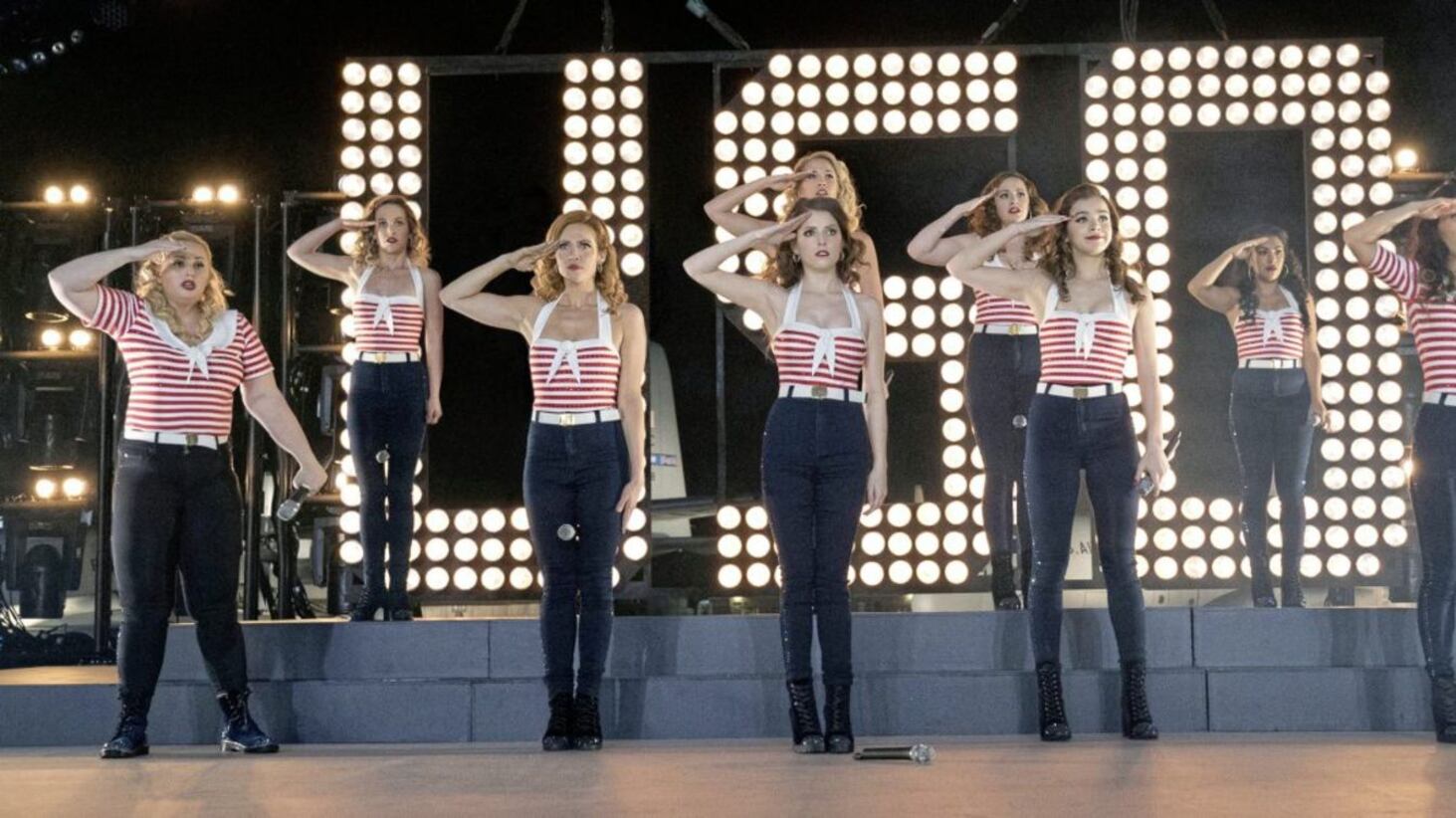 The cast of Pitch Perfect 3 includes Rebel Wilson , Kelley Jakle, Brittany Snow, Anna Kendrick, Anna Campy, Alexis Knapp, Hailee Steinfeld, Chrissie Fit and Hana Mae Lee 