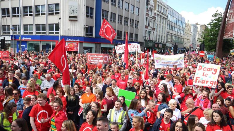 <b style="font-family: &quot;ITC Franklin Gothic&quot;; ">NA SLUAITE S&Iacute;ORA&Iacute;:</b><span style="font-family: &quot;ITC Franklin Gothic&quot;; ">&nbsp;Estimates of the crowd at Saturday&rsquo;s march in favour of an Irish Language Act varied from 4,000 to 15.000 but whatever the number the message was clear and unequivocal</span>&nbsp;- Acht Gaeilge Anois.