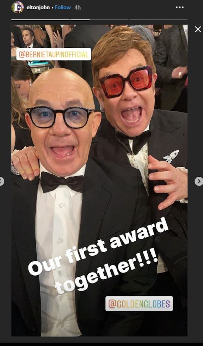 Sir Elton John and Bernie Taupin at the Golden Globes