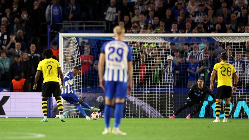 Joao Pedro scored Brighton’s first Europa League goal from the penalty spot (Steven Paston/PA)
