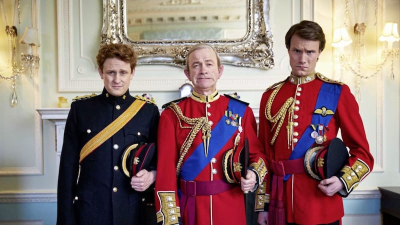 The Windsors, pictured left to right, including Harry (Richard Goulding), Charles (Harry Enfield) and Wills (Hugh Skinner) 