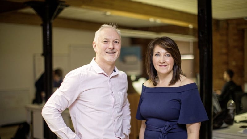 AuditComply chief executive Kevin Donaghy and chief operating officer Susan Fitzsimmons at their office in Belfast 