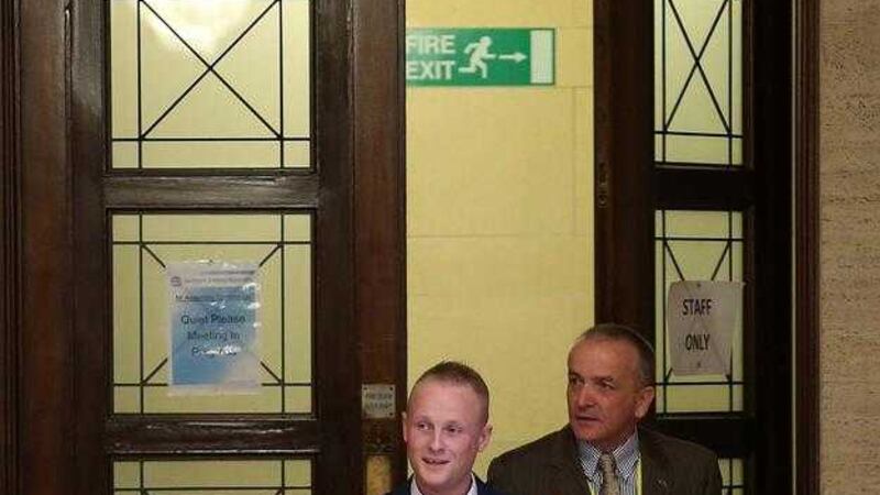 Loyalist Blogger Jamie Bryson at Stormont for the inquiry into Nama. Picture Mal McCann. 