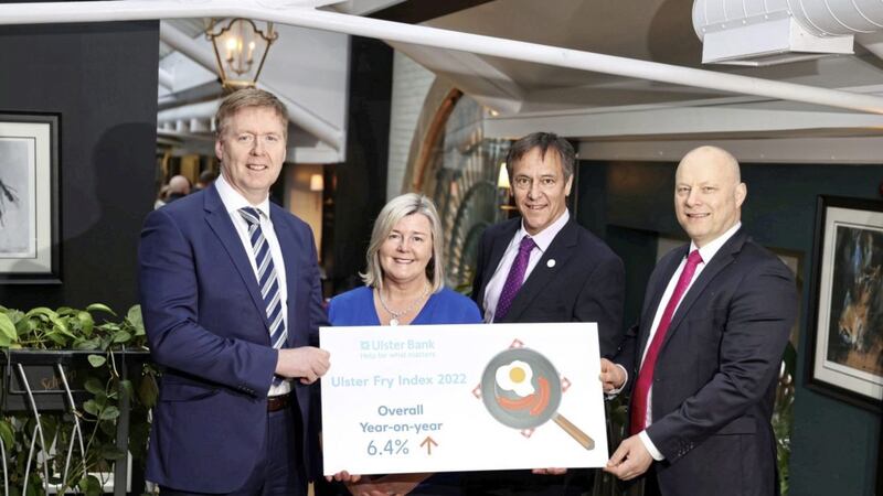 Pictured at the Ulster Bank pre-Balmoral breakfast briefing, at which the bank&#39;s annual Ulster Fry Index was revealed, are (from left) Mark Crimmins, regional managing director, Ulster Bank NI; Rhonda Geary, operations director, RUAS; Cormac McKervey, senior agricultural manager, Ulster Bank; and Richard Ramsey, chief economist, Ulster Bank NI 