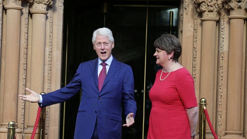 Former US President Bill Clinton at the Culloden Hotel with DUP leader Arlene Foster as they met this week. Picture by Mal McCann