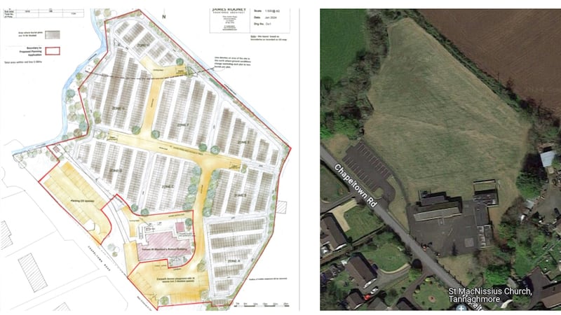 Proposed plans to convert the former grounds of St Macnissi's Primary fSchool in Tanaghmore into a cemetery with car parking.