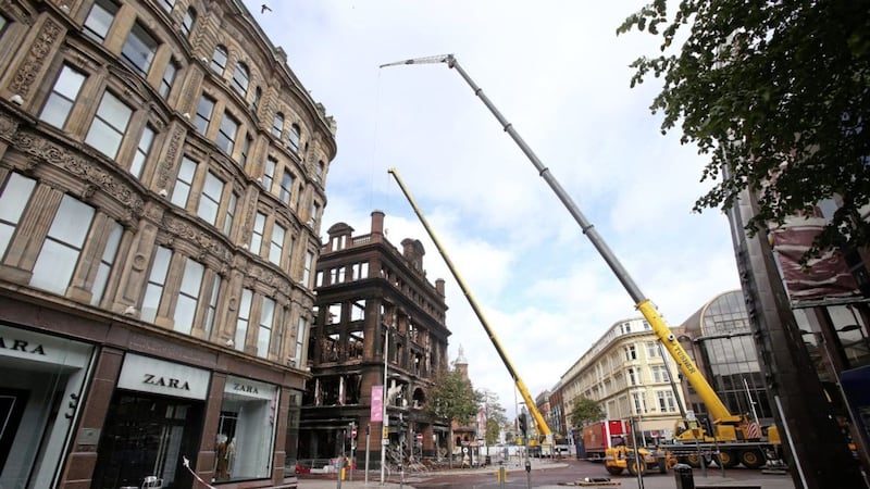 Fashion store Zara, pictured in the aftermath of the Primark fire, has confirmed that it plans to reopen in Belfast city centre &quot;as soon as possible&quot;. photo by Mal McCann 