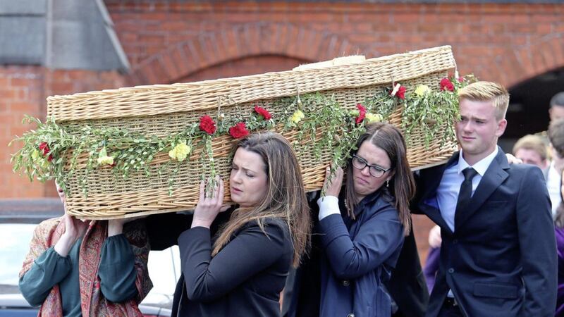 The funeral of peace activist and journalist Ciaran McKeown at the Good Shepard Church on Belfast&#39;s Ormeau Road. Picture by Mal McCann 