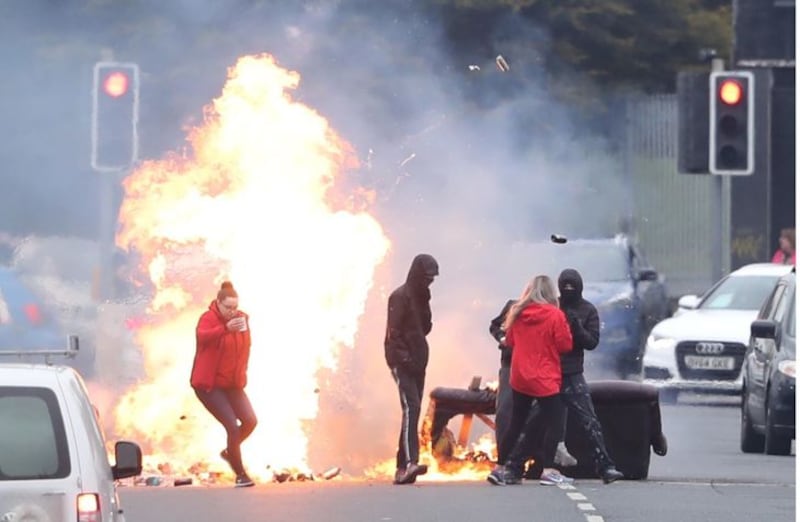 &nbsp;<span style="background-color: rgb(249, 249, 249); color: rgb(76, 74, 80); font-family: &quot;Open Sans&quot;, sans-serif; ">A fire on the Shankill Road in Belfast during further unrest. Picture date: MondayApril 19, 2021.</span>