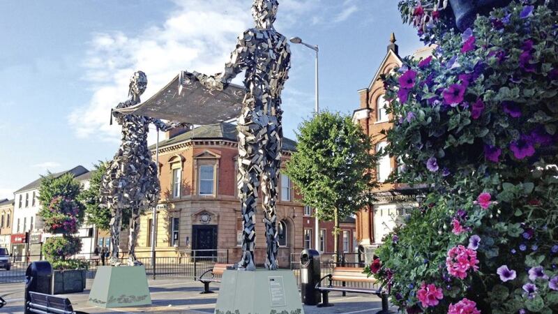 The unique character of buildings in Lurgan are to be revitalised following a lottery grant of &pound;2 million. Pictured is public art currently on show in the town, which depict earlier linen industries 