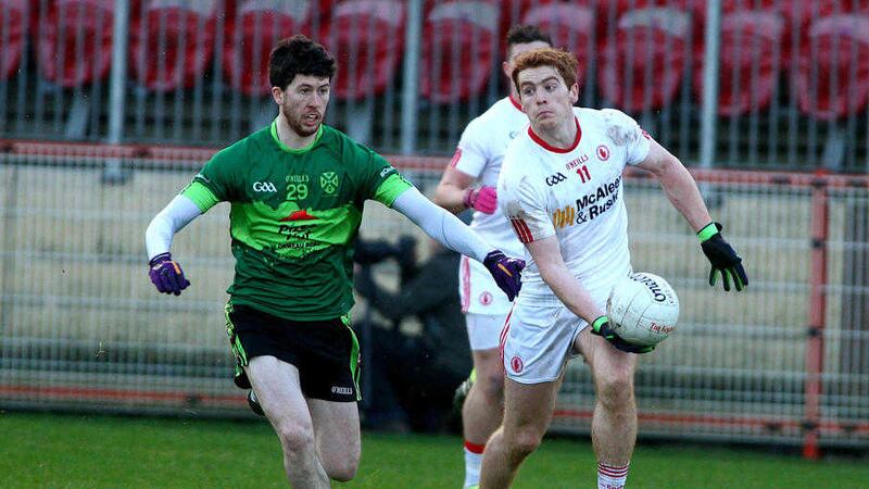 Tyrone's Peter Harte gets away from Peter McKenna of Queen's during last Sunday's Dr McKenna Cup game at Healy Park.&nbsp;Picture by S&eacute;amus Loughran