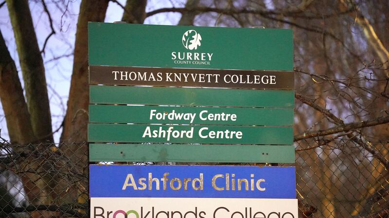 The incident happened outside Thomas Knyvett College in Ashford, Surrey (PA)