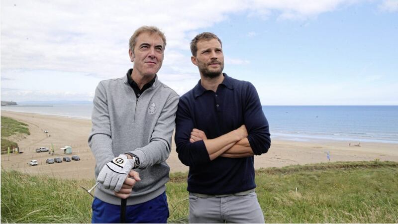 Actors James Nesbitt and Jamie Dornan at the Irish Open Pro Am in Portstewart. Picture by Hugh Russell 