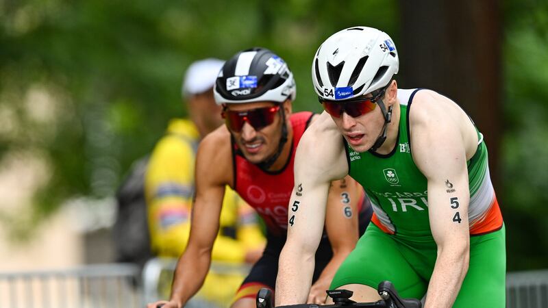 Ireland's Luke McCarron en route to a 47th placed finish in the men's triathlon this morning. (Tyler Miller/Sportsfile)