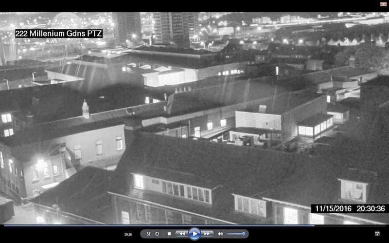 CCTV images of youths on the roof of the Royal Victoria Hospital. Picture from Belfast Trust 