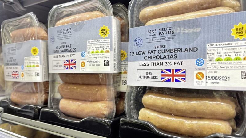 Packets of sausages in an M&amp;S store in Belfast. Picture by Liam McBurney/PA Wire. 