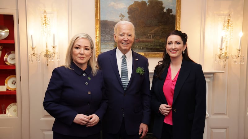 Stormont's First and Deputy First Ministers Michelle O'Neill and Emma Little-Pengelly with US President Joe Biden at the White House on Sunday.