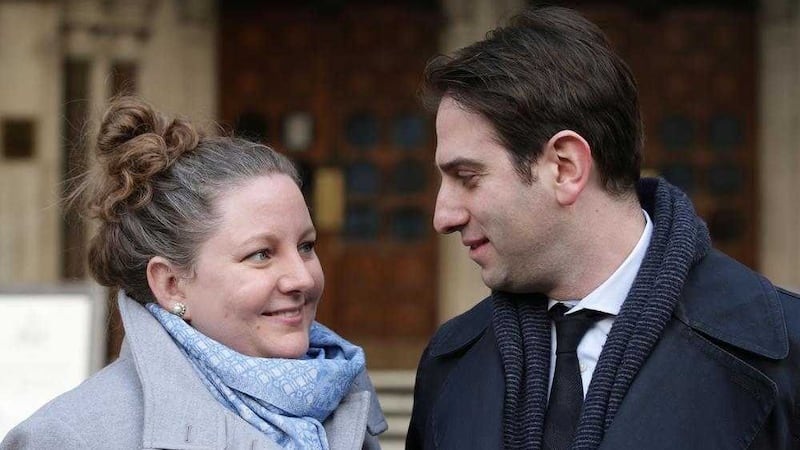 Rebecca Steinfeld and Charles Keidan outside the Royal Courts of Justice in London, where they are arguing that the Government&#39;s position on civil partnerships is &quot;incompatible with equality law&quot; for heterosexual couples who want to enter into a civil partnership rather than marry Picutre by Press Association 