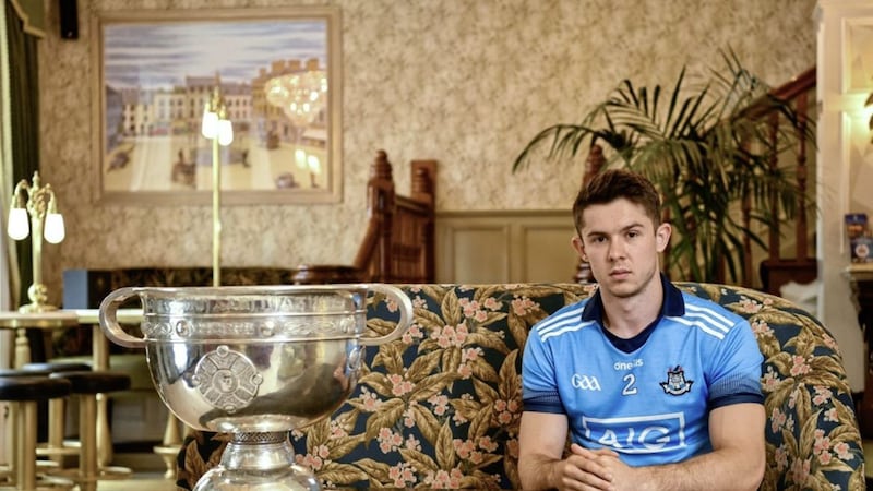Dublin defender Davy Byrne pictured with Sam Maguire at the launch of the All-Ireland SFC in Scotstown last week. Picture by Ray McManus/Sportsfile 